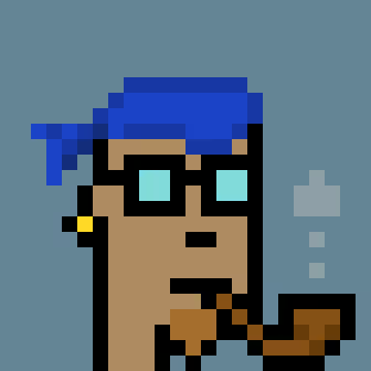 CryptoPunk #5647, a male punk with a bandana, nerd glasses, goatee, earring, and pipe.